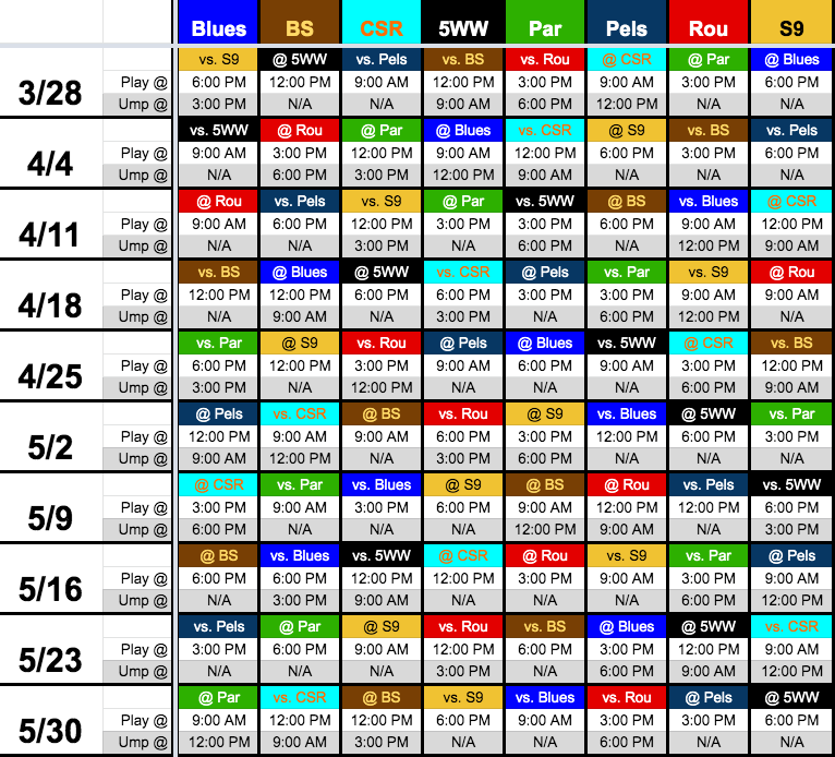 PBL Spring 2021 Schedule