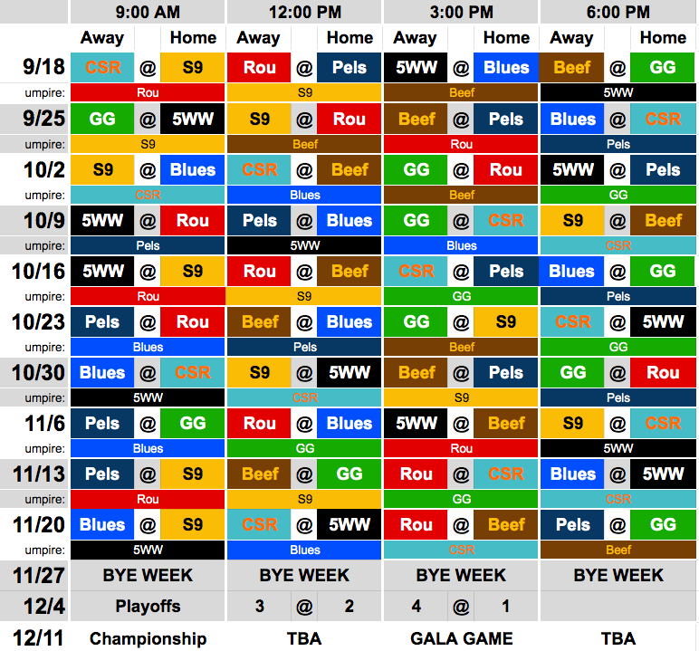 People's Baseball league Fall 2022 Schedule