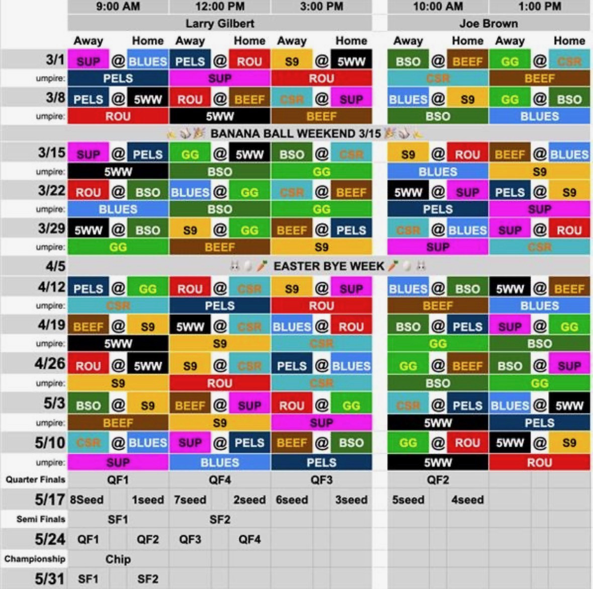 PBL Spring Schedule 2026